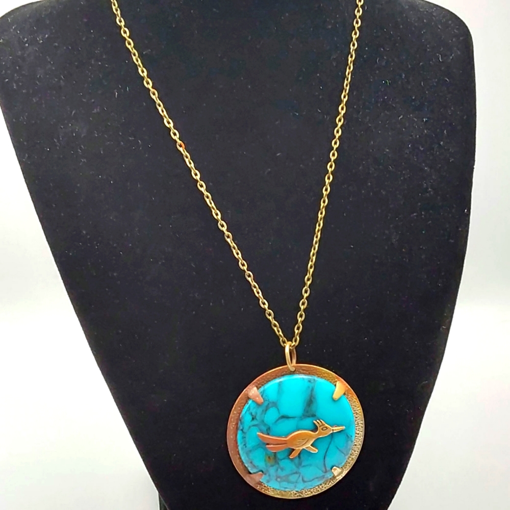 Native American Roadrunner Necklace set in Turquoise